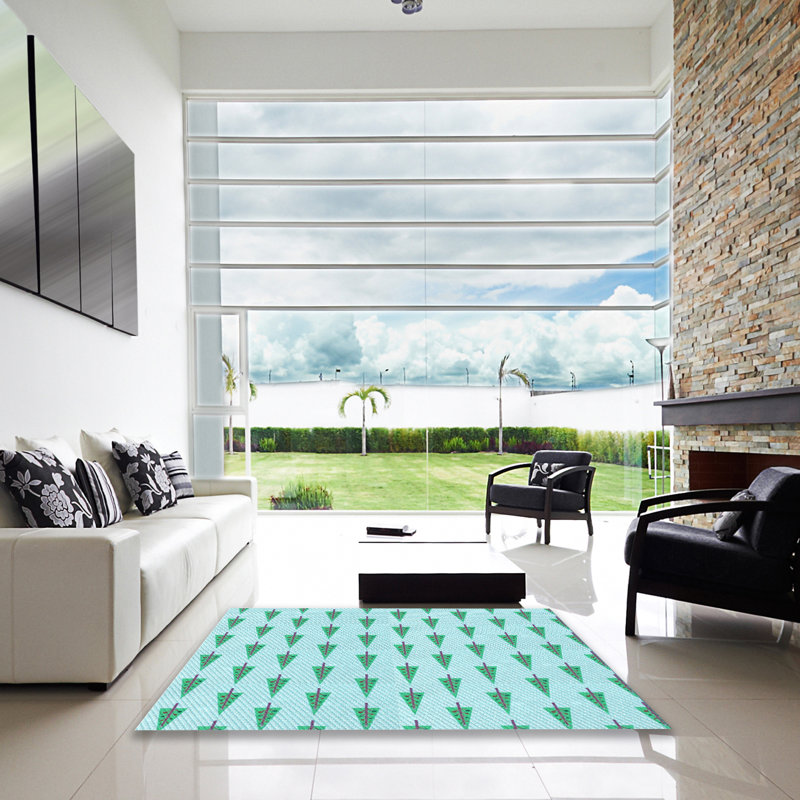 Tapis 100% à motifs lavables à la machine 2989 Pat709-LBLU, Carré 5 pi