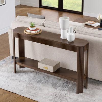 Console cannelée de 56 pouces avec tablette de rangement, brun