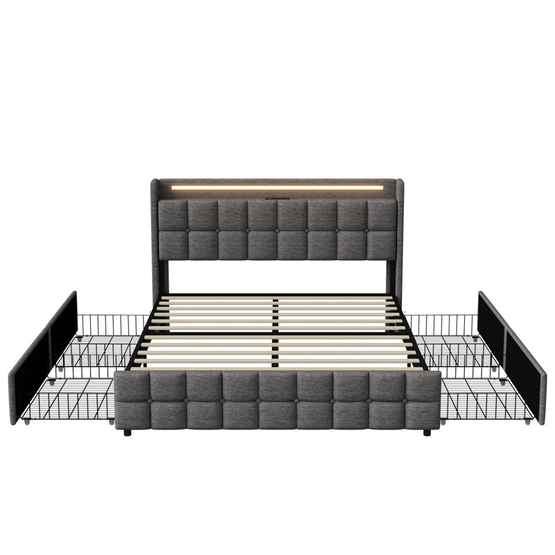 Drawers Bed Frame, European Kingsize (160 x 200 cm), Grey