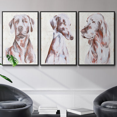 «Sitting Dog I», ensemble de 3 toiles encadrées