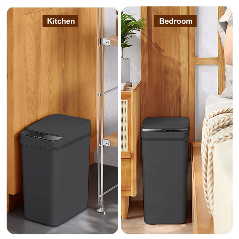 Touchless Bathroom Trash Can,2.5 Gallon Smart Trash Can Sensor Motion,Skinny Trash Bin With Lid,Electric, Narrow, Plastic, Auto Open,(Black)