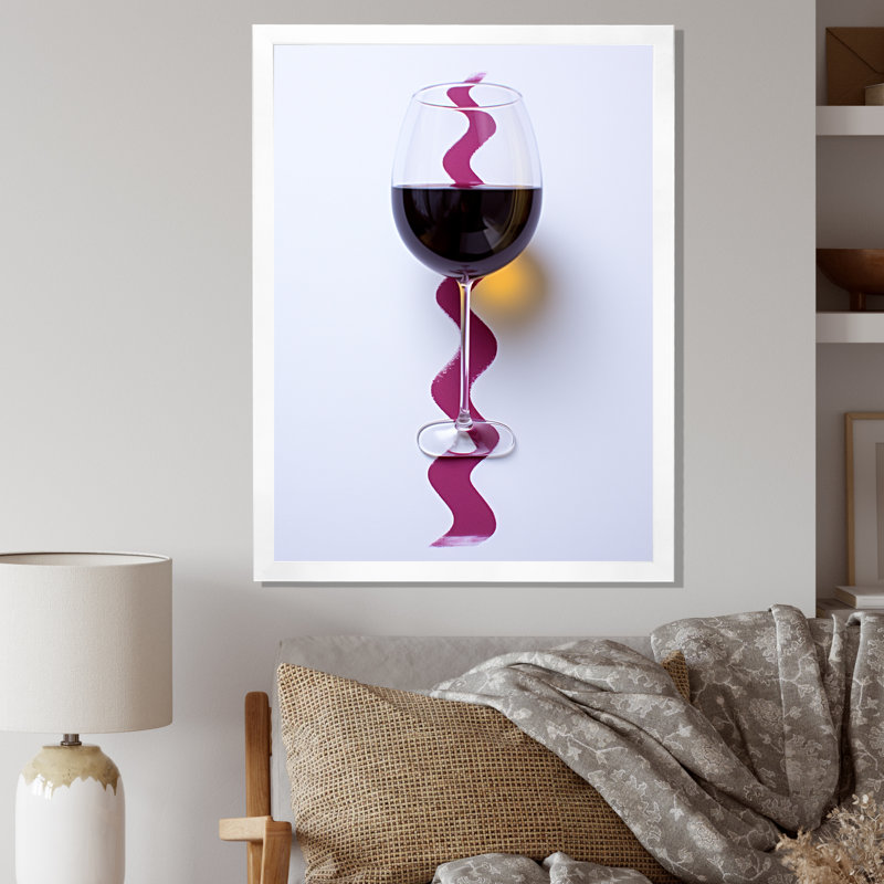 «Red Wine Glass», présentation sur toile, H 20 po x l 12 po x P 1 po, Cadre simple blanc