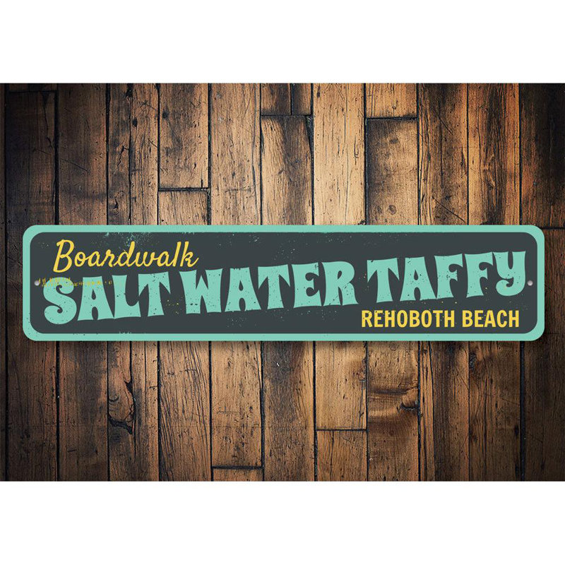 Enseigne en aluminium Saltwater Taffy, H 4 po x l 18 po x P 0,04 po