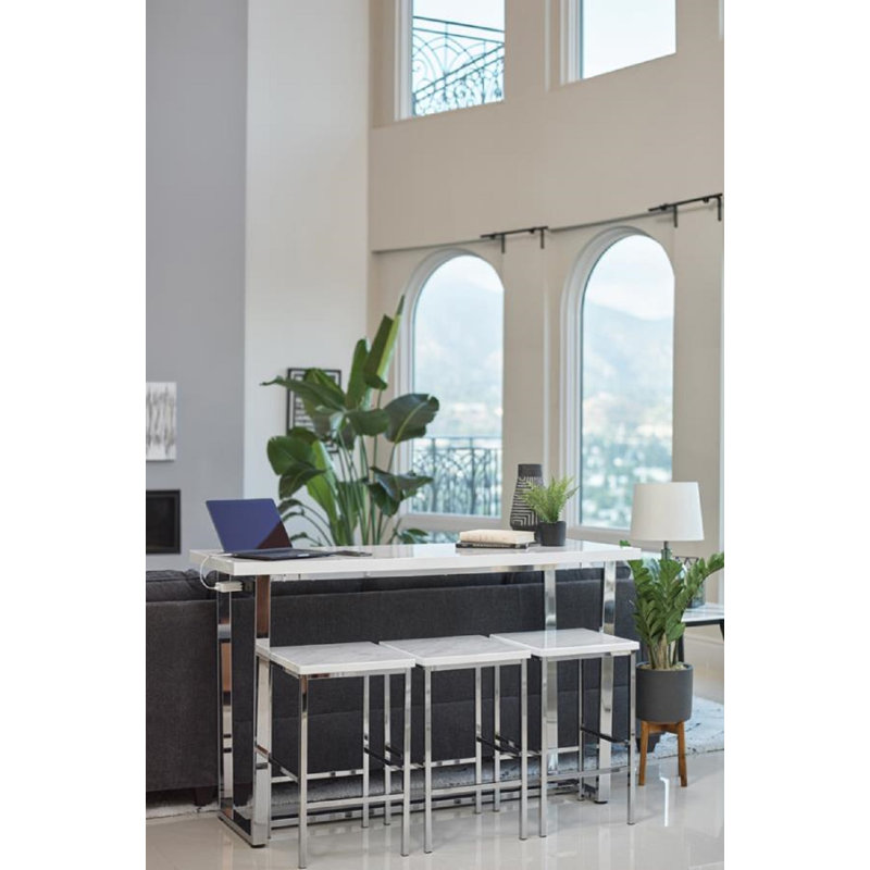 Ezma 3 - Person Marble Top Trestle Dining Set, White