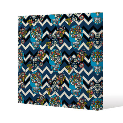 Embroidery simplified ethnic skull pattern Slim Style Canvas Print 50x50cm , 15mm Slim Real wood.