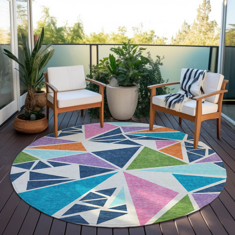 Aristea White Washable Indoor-Outdoor Rug - , 8' x 8'