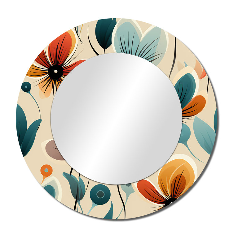 Midcentury Modern Revival - midcentury  Unique Mirror, Mid-Century Modern Large Round Wall Mirror, Printed Metal Art