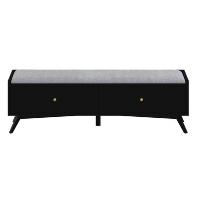  59-Inch Gray and Black Fabric Upholstered Storage Bench with Drawers