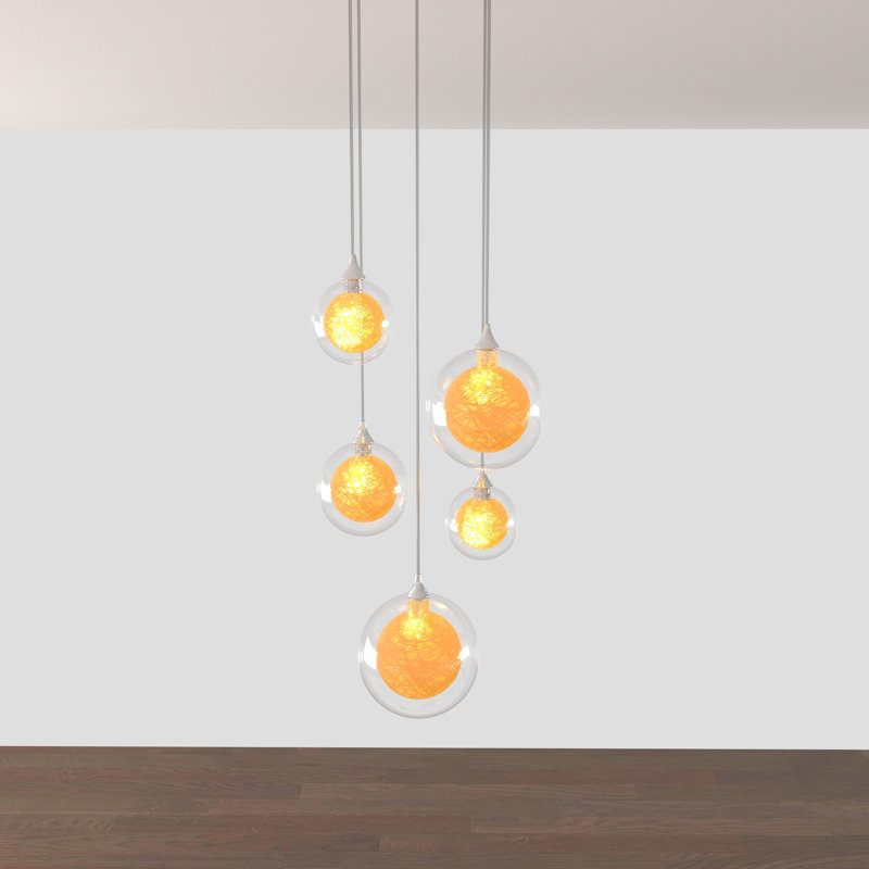 Luminaire suspendu sphère 5 lumières Reflection Twigs, Transparent / miel, H 48 po x l 12 po x P 12 po, Nickel satiné