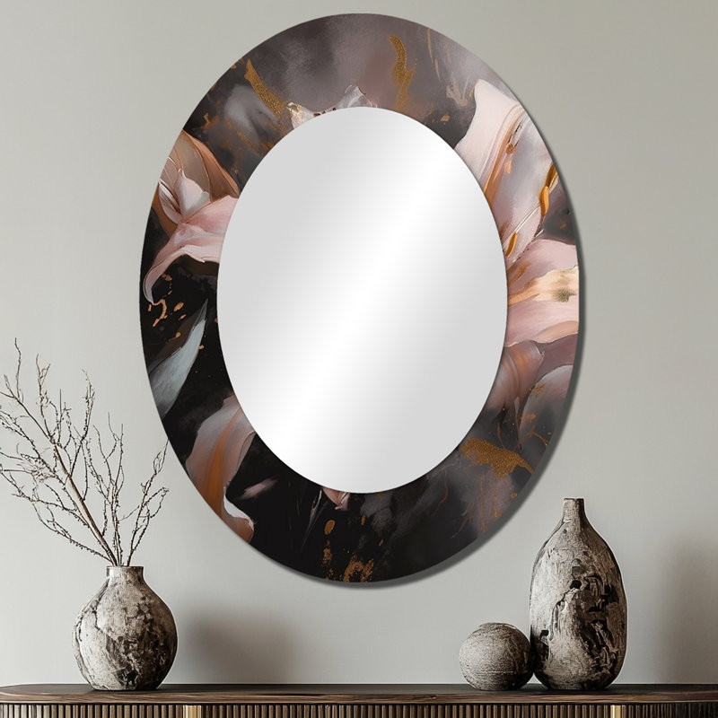Pink Lily Dreams - Floral Oval Decorative Mirror On Metal, 40" x 30"