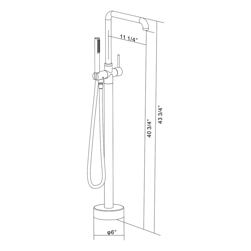 Robinet de baignoire autoportant monocommande à fixation au sol avec douche à main, Laiton brossé