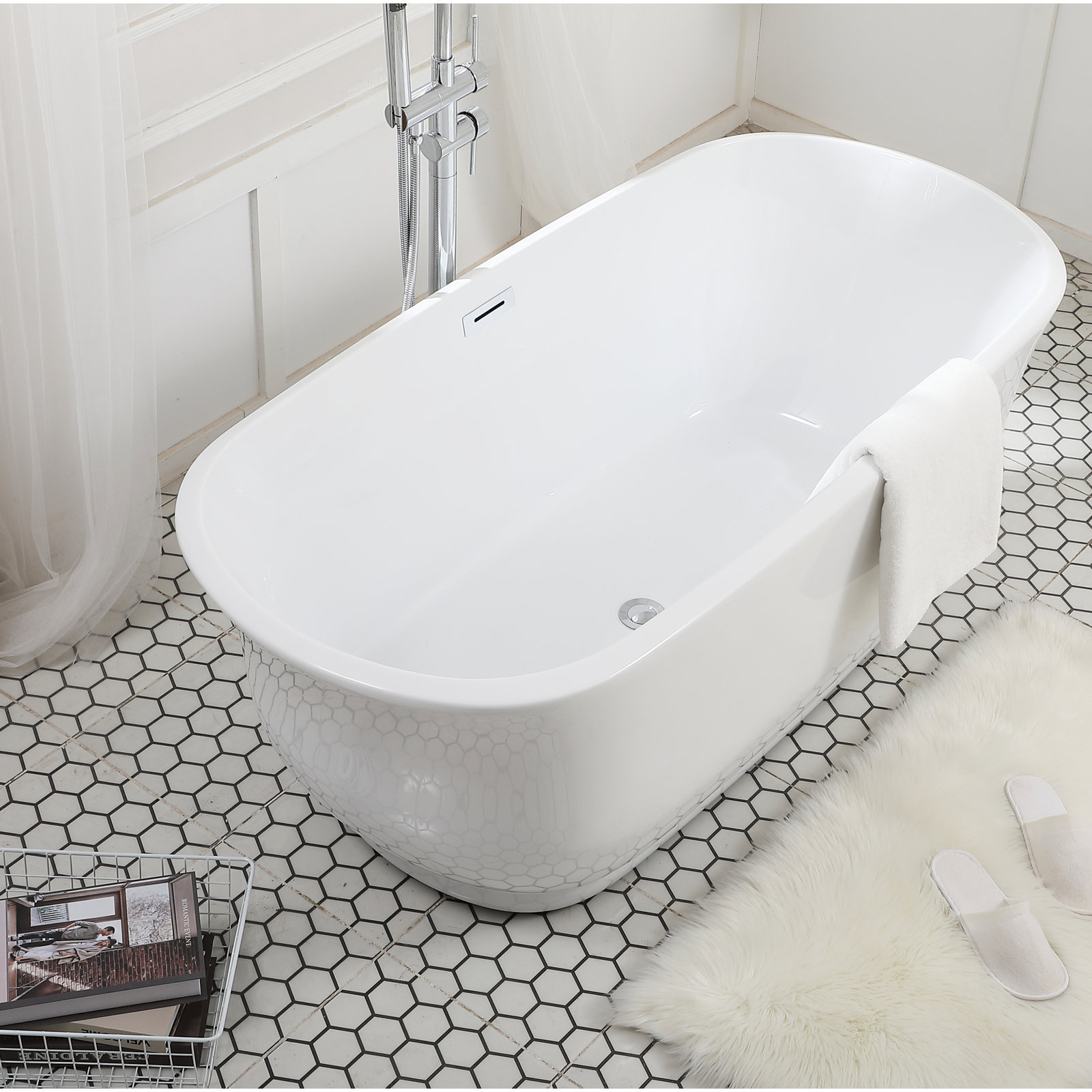 Chaylynn 59'' Soaking Acrylic Bathtub, Polished Chrome