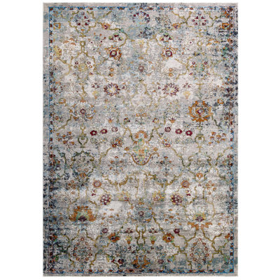 Modway Porch & Den Fauntleroy Distressed Vintage Floral Lattice Area Rug