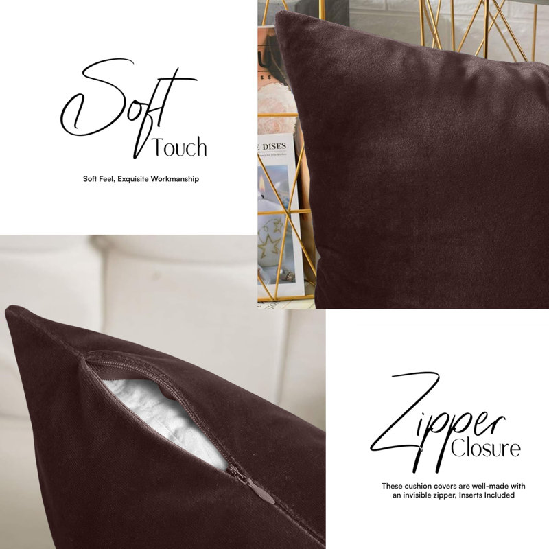 Square Throw Cushion Cover Pad set of 4, Brown