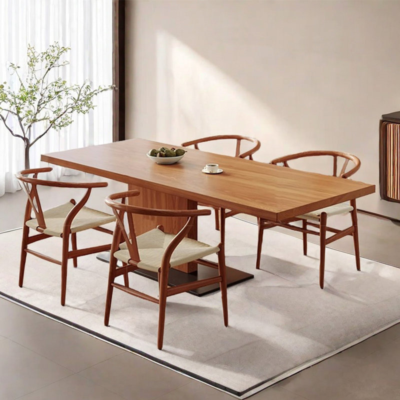 Solid wood ash dining table set, 29.53"H x 78.74"L x 35.43"W