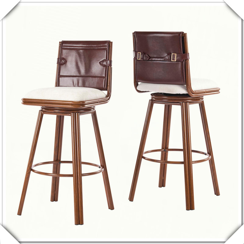 Ensemble de 2 tabourets de bar rembourrés avec structure en métal, finition noyer, pratique, durable et compact