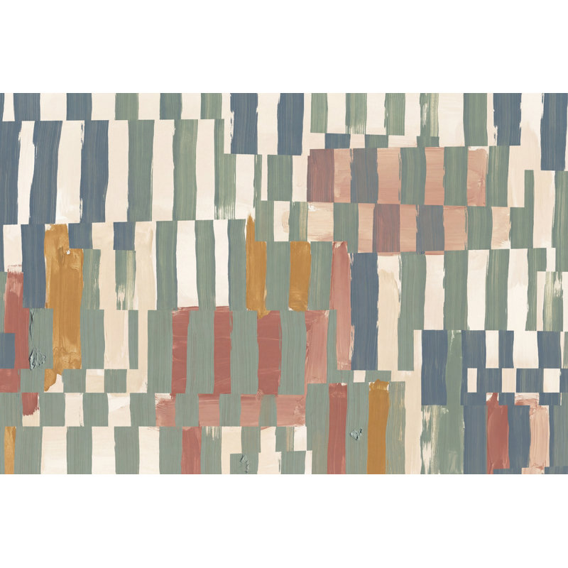 Murale avec blocs de couleur peints géométriques et coups de pinceau, 100 po x 96 po, Non tissé