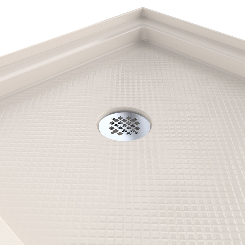 DreamLine SlimLine 36 inch D x 60 inch W x 2 3/4 inch H Single Threshold Biscuit Alcove Shower Base with 2 inch Chrome Left Round Drain
