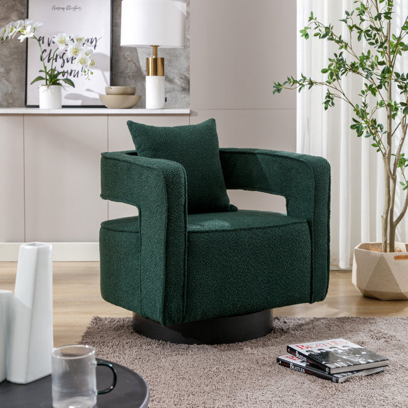 29 inches Wide  Swivel Barrel Chair, Green Boucle