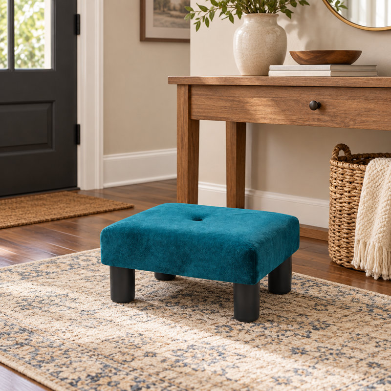 14.5" Modern Velvet Ottoman Footstool For Living Room, Blue Velvet