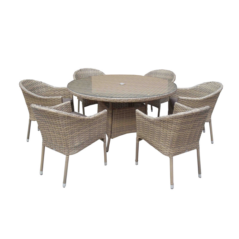 Dakota 6 - Person Wicker Patio Dining Set with Round Table , Cushions Included