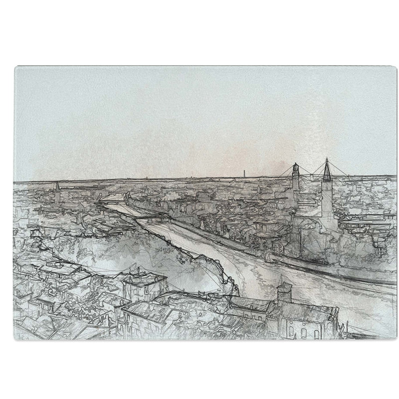 Tempered Glass Skyline of Verona Italy Chopping Board, 28.5 cm W x 20 cm L