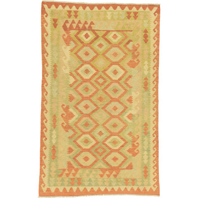 Tapis en laine rouge 3 pi 9 po x 6 pi, one-of-kind main-noué la new age Elland