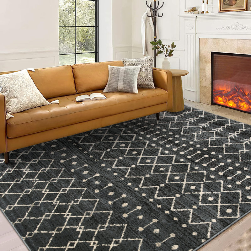 Tapis modernes à motif géométrique à poils longs pour le salon, Rectangle 8 pi x 10 pi