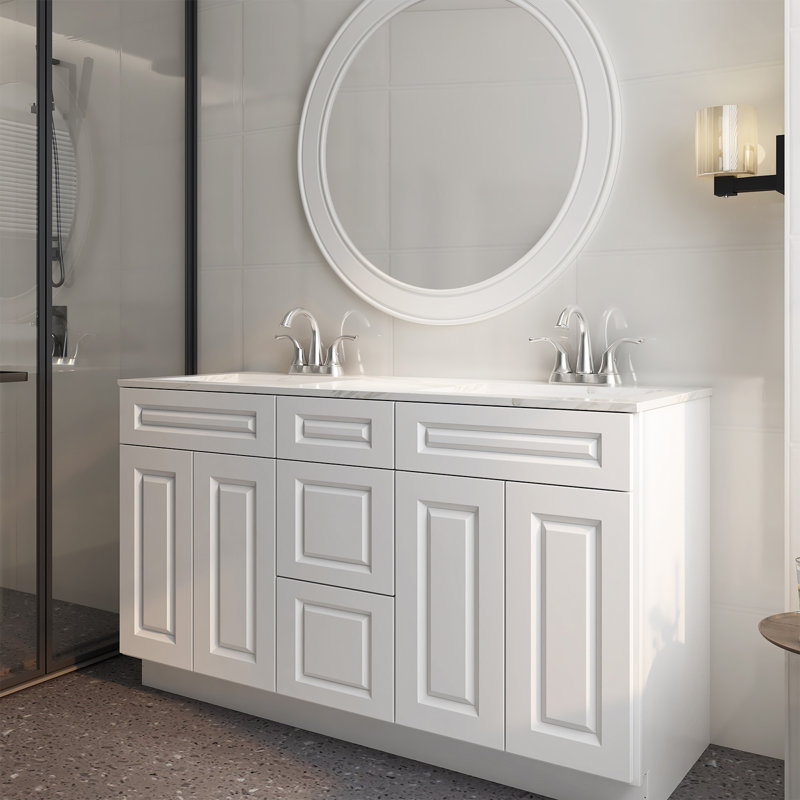 Armoire de salle de bain sur pied l 60 po x H 34,5 po x P 21 po , Blanc traditionnel