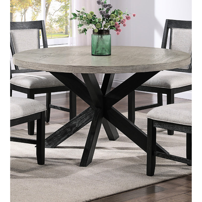 Table de salle à manger ronde, gris anthracite, finition deux tons, tissu gris, touche rustique, sièges contemporains à finition d'espace 4, style dans la cuisine