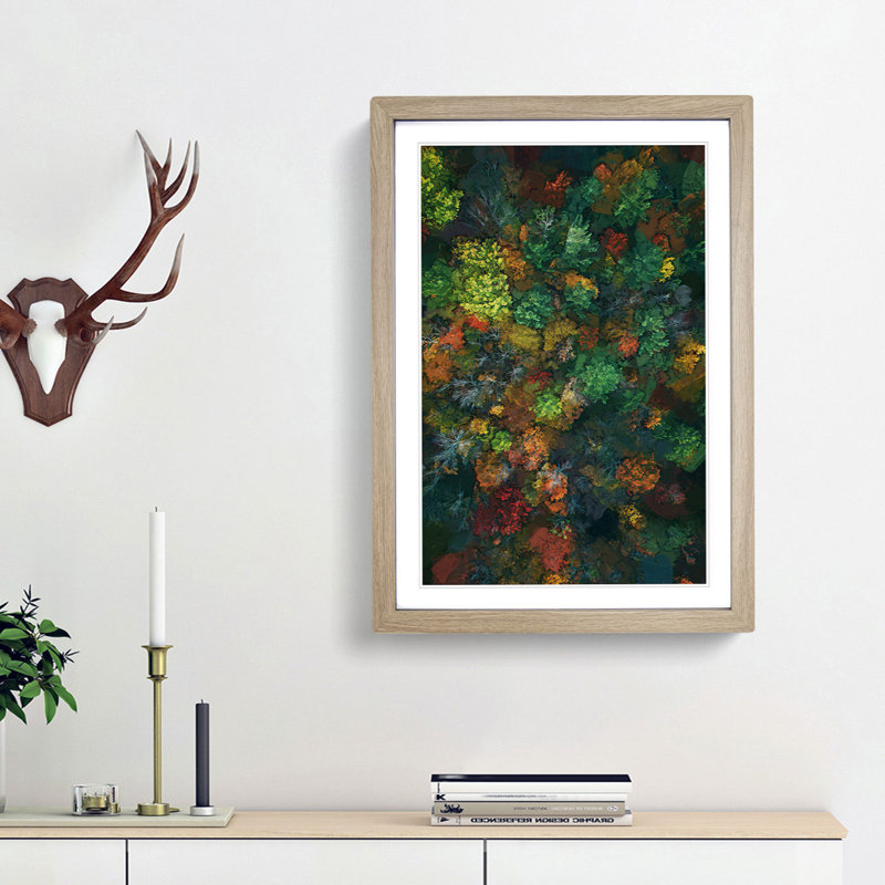 Autumn Forest New Hampshire in Abstract - Picture Frame Graphic Art Print, Oak Framed, 36cm H x 27cm W x 2cm D