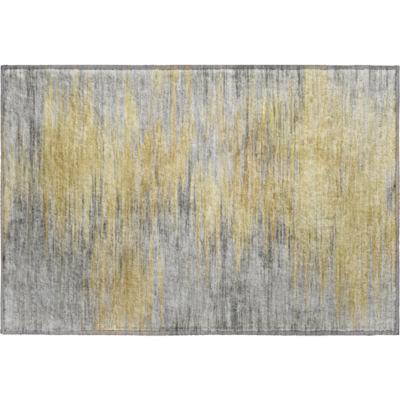 Premium Machine Washable Prisco Gold Rug, Rectangle 1'8" x 2'6"