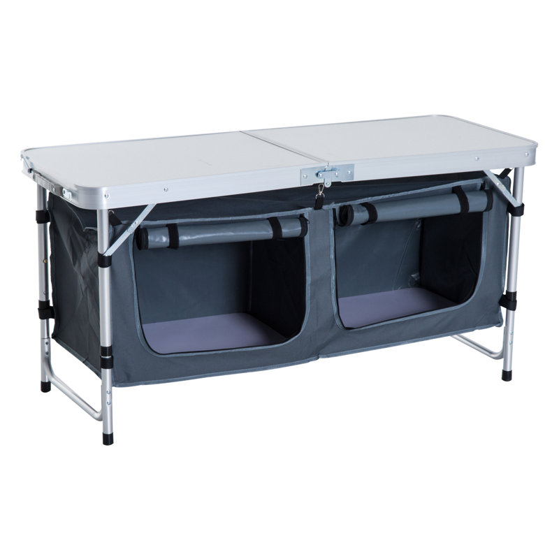 47" White Aluminum Folding Camping Table with Storage Organizer