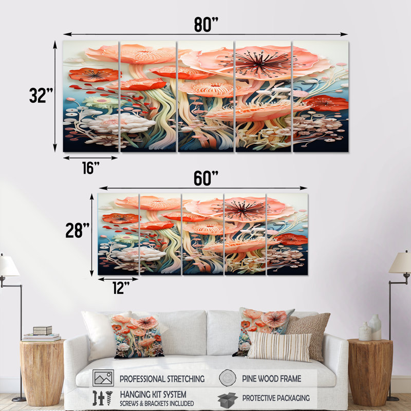 Trost - coquelicots, art mural 5 pièces, H 28 po x l 60 po
