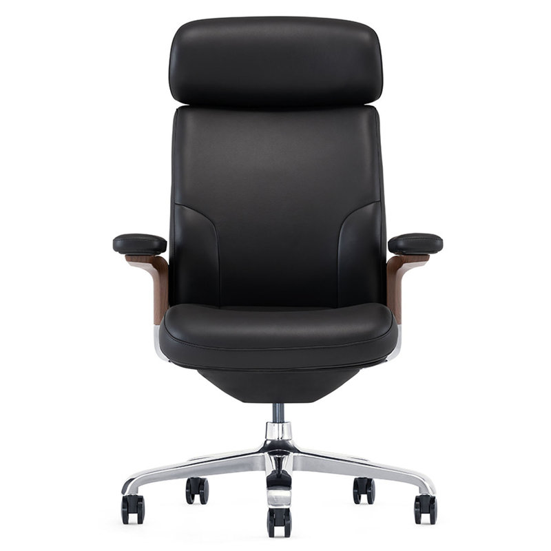 Fauteuil de direction ergonomique en cuir véritable, Noir