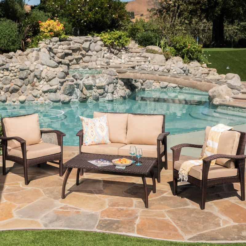 Chaise bistro et table d'extérieur Pe 4Pc - brun + brun clair, fer, chaise imperméable