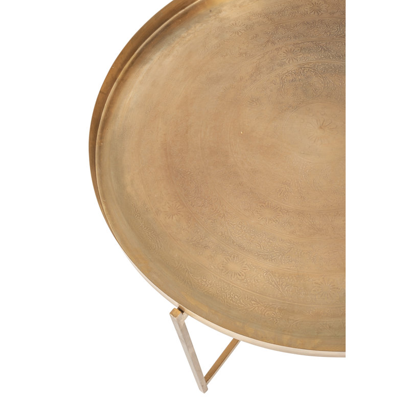 Antique Brass Round Metal Tray Top End Table