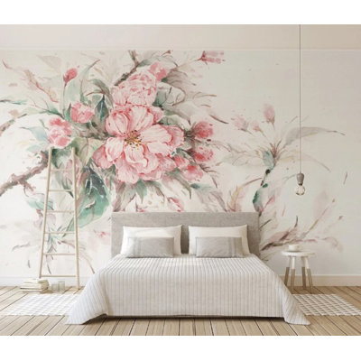 Pink Rose Flowers Classic Watercolor Floral Removable Wallpaper