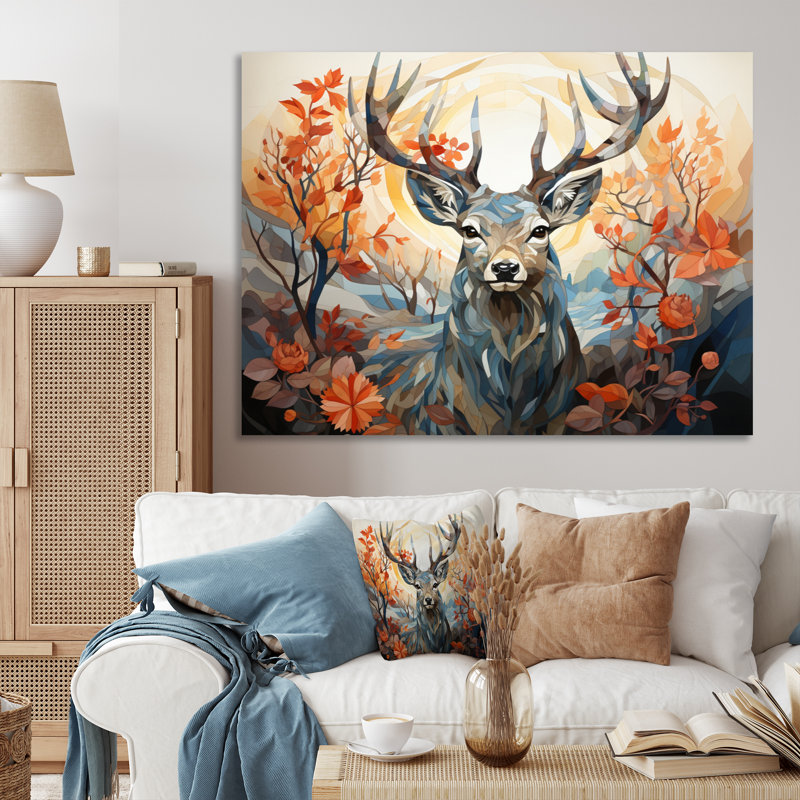 Cerf gracieux fauve géométrique II - impression, Toile tendue, H 16 po x l 32 po x P 1 po