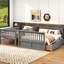 Lit simple gris convertible au dessus d'un lit double avec tiroirs, lit superposé, bois de pin et structure stable et sécurisée, garde-corps pour dormir, installation simple, construction de mission, projet-85651366