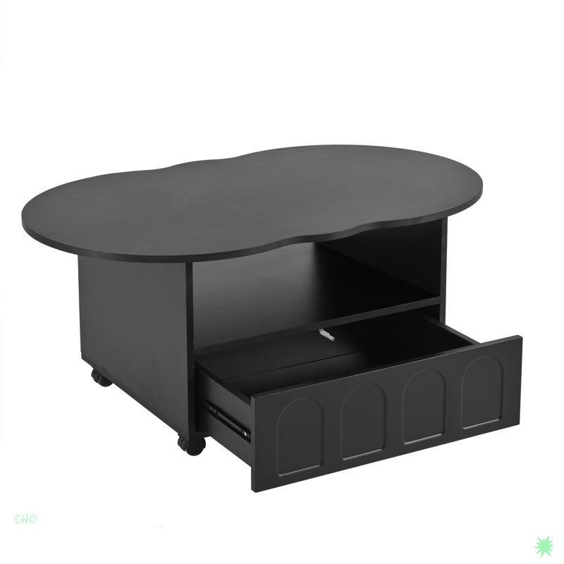 Table basse flexible de style crème avec 2 roues de frein, Noir, noir, noir, noir