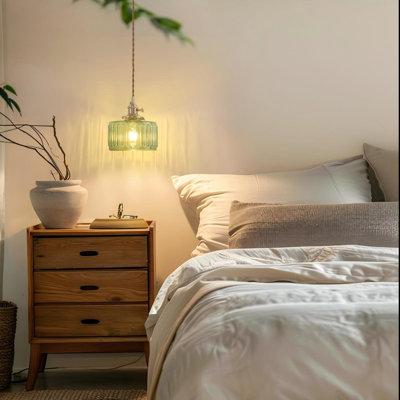 Pendant Light With Glass Lamp Shade, Brass Vintage Pendant Light Adjustable Hanging Light. (Striped Green New)