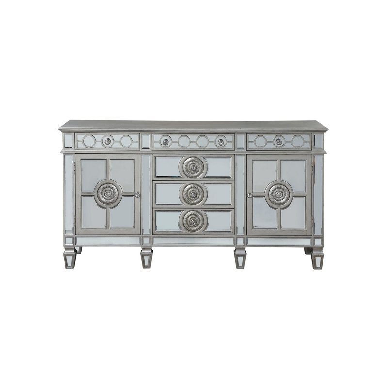 Motana 68"L Rectangular 6-Drawer Server in Mirrored and Antique Platinum