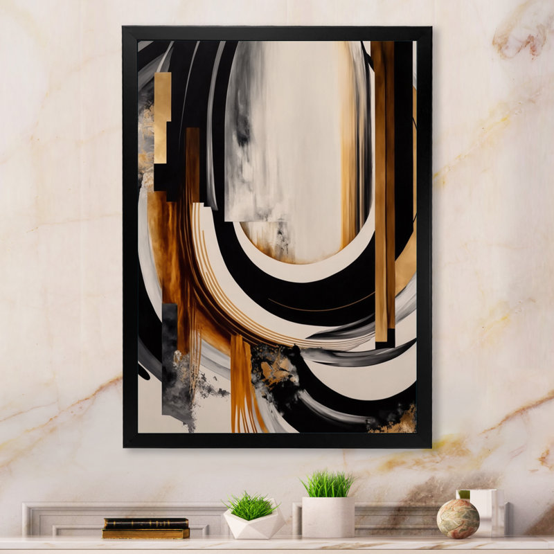 «Gold Touch Art Deco IV», art mural moderne sur toile, L 12 po x H 20 po, Impression noire sur toile encadrée