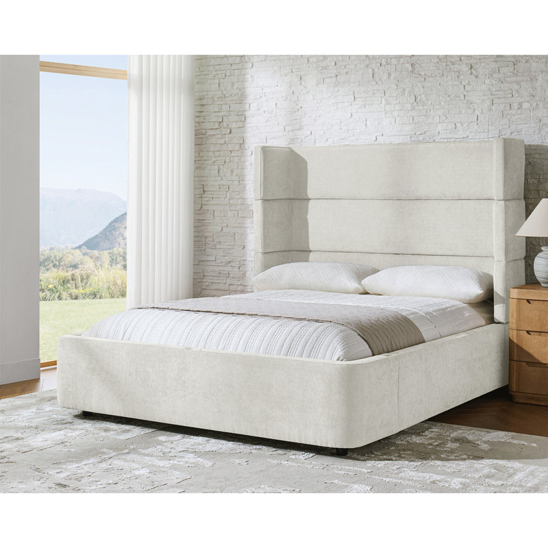 Lyth  5-in-1 Sleek Modern Wingback Transformable Upholstered Modular Bed with Overbed Table, Ivory, Queen