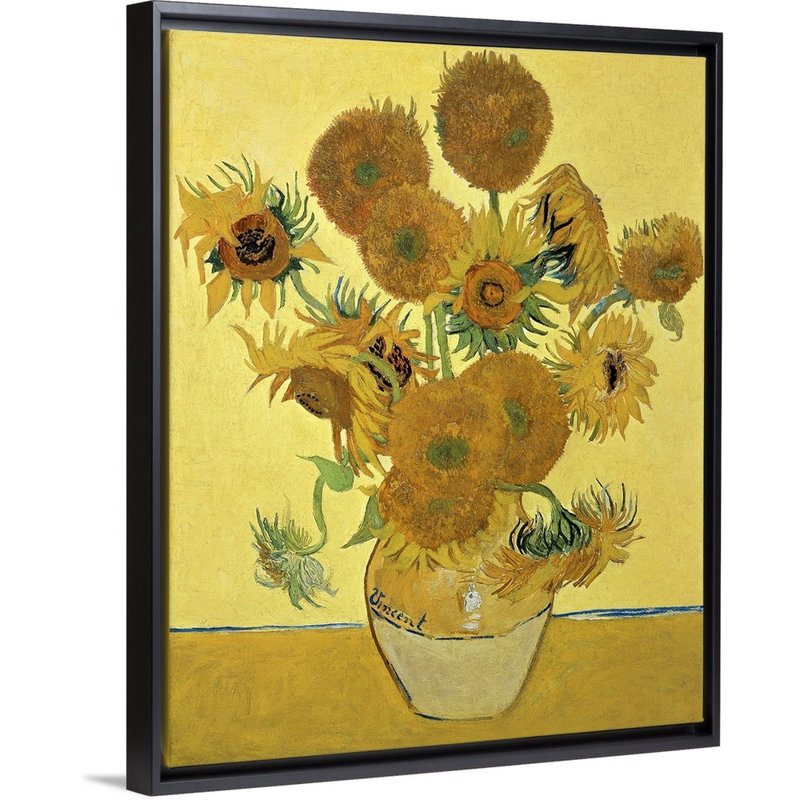Tournesols, 1888, art mural sur toile, Cadre noir, H 32 po x l 40 po x P 1,75 po