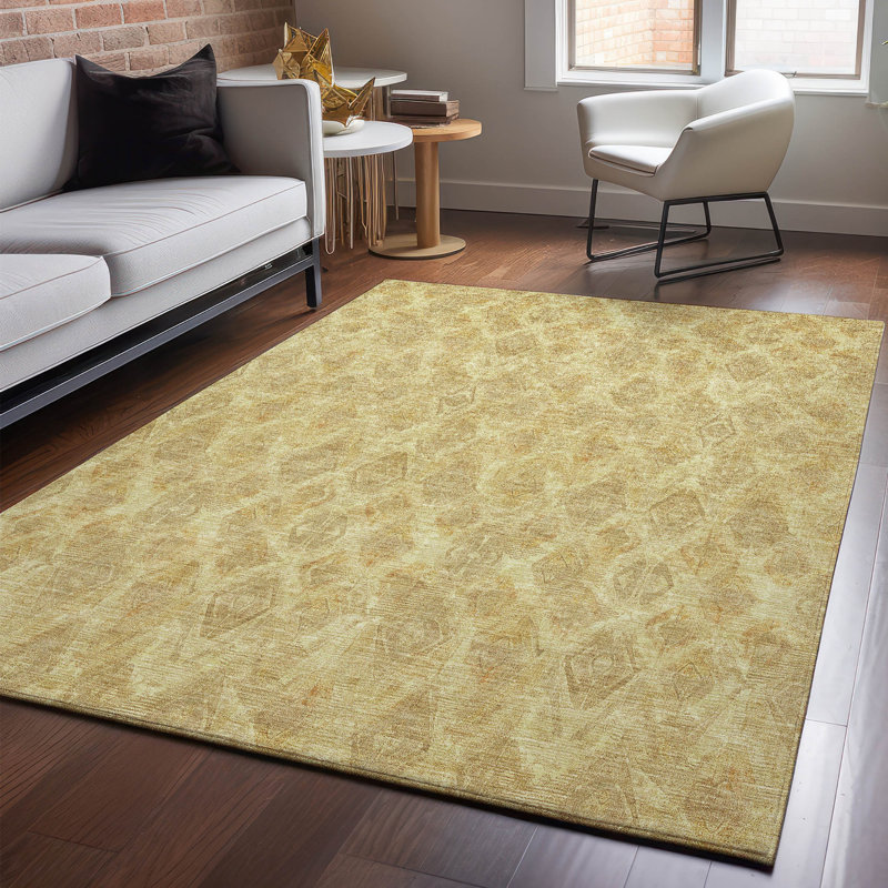 Red Diamond Pattern Washable Synthetic 5' x 7' Rug