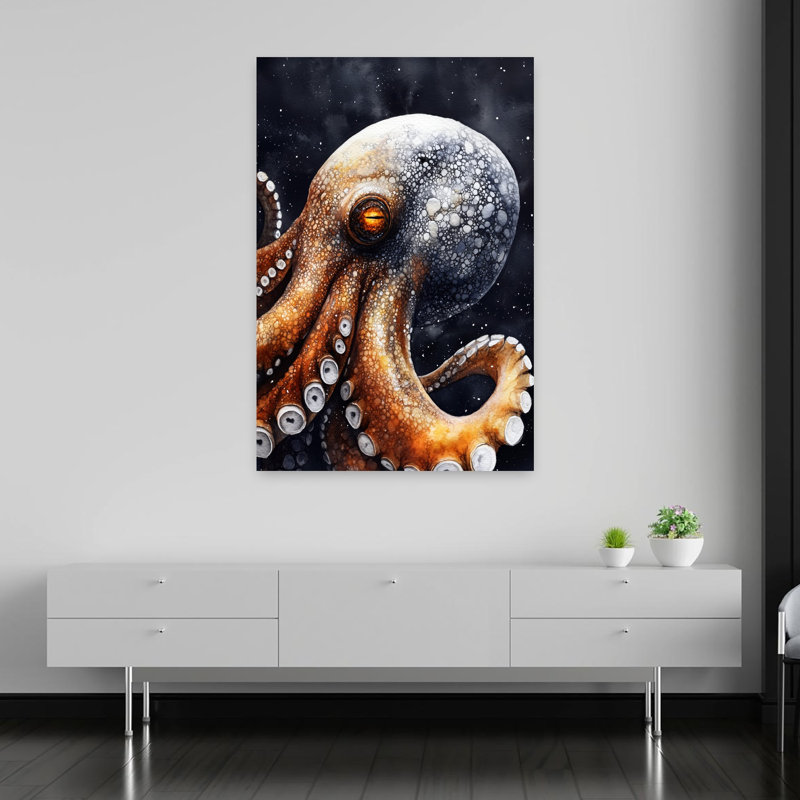 Art mural très contemporain, pieuvre, 60" H x 40" W