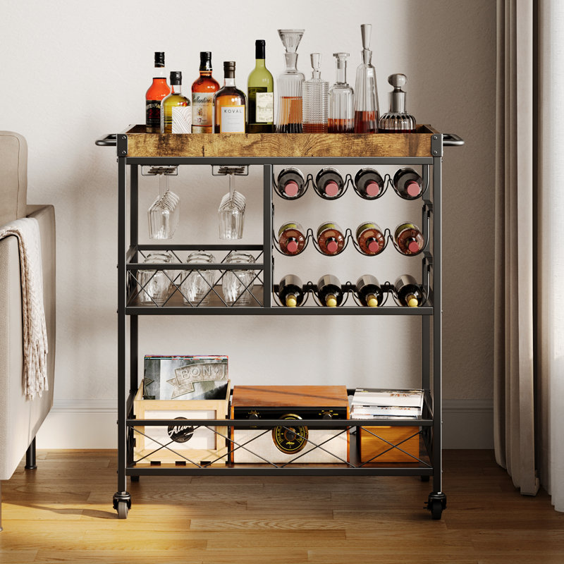 Chariot-bar Modern Home avec porte-verres et roues - Chariot de service mobile pour la cuisine, la salle à manger ou le salon
