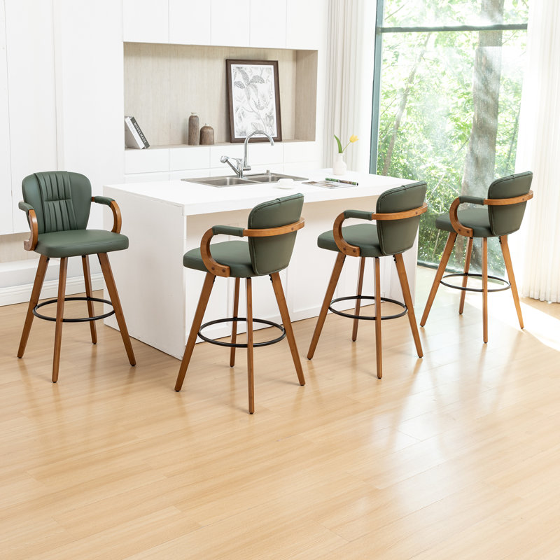Swivel Upholstered Counter Stool, 4, Green, Bar Stool (74cm Seat Height)